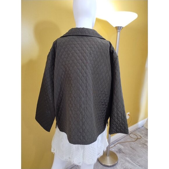 VTG 90s Carlisle 3/4 Sleeve Quilted Silk & Wool Jacket Size 16 Boho Dark Brown - Picture 3 of 5